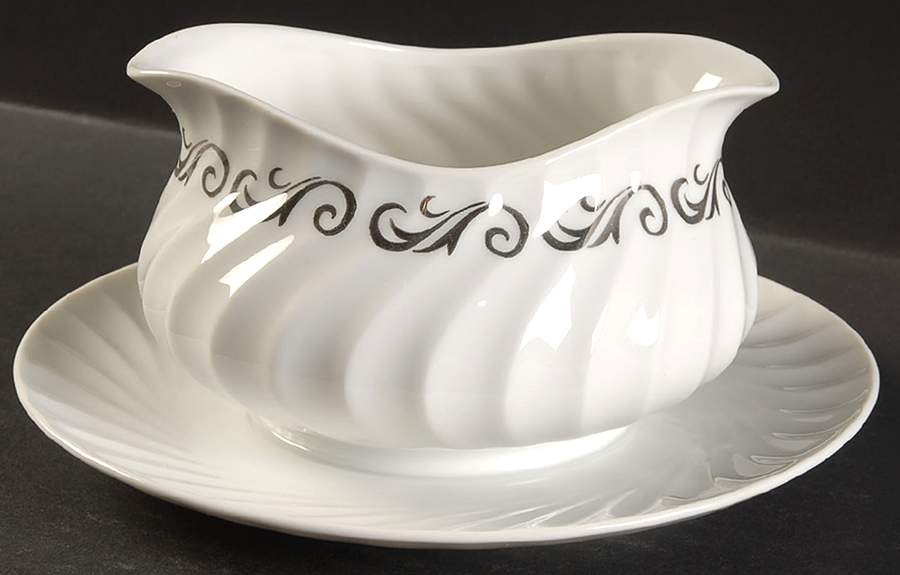 Silver Wreath Gravy Boat with Attached Underplate by Arcadian-Prestige-1