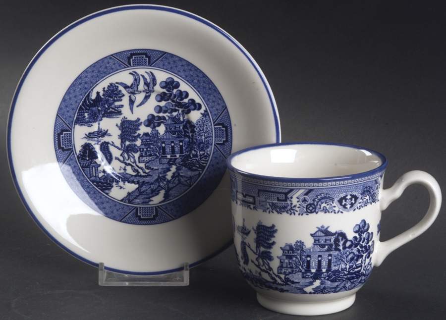 Willow (Blue Trim) Footed Cup & Saucer Set by Arklow-1