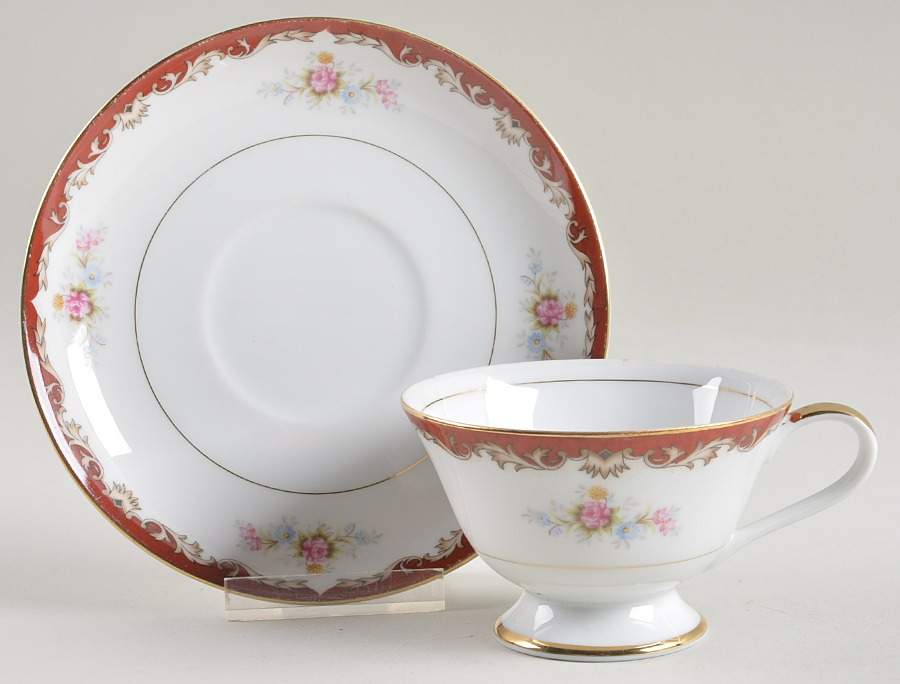 Burgundy Footed Cup & Saucer Set by Arlen-1