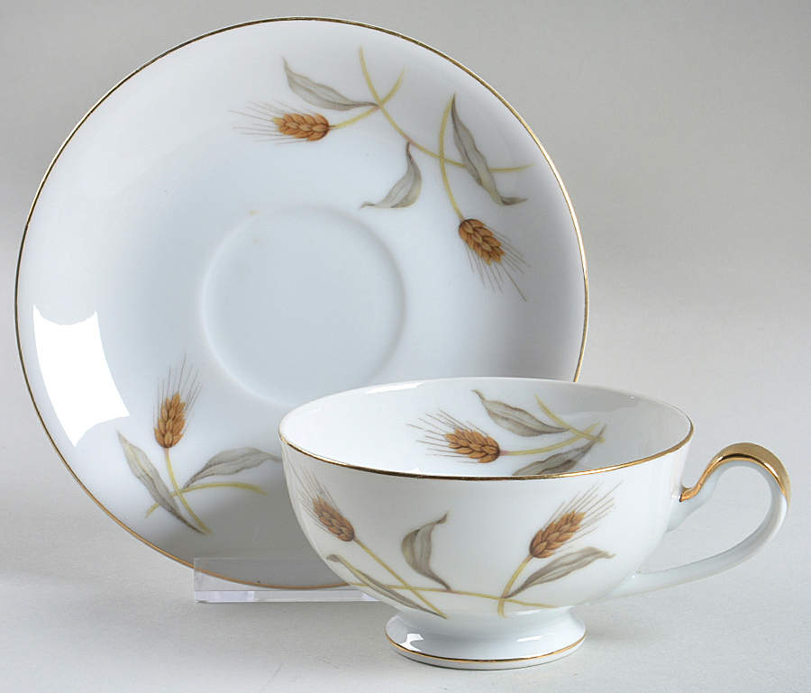 Golden Wheat Footed Cup & Saucer Set by Arlen-1