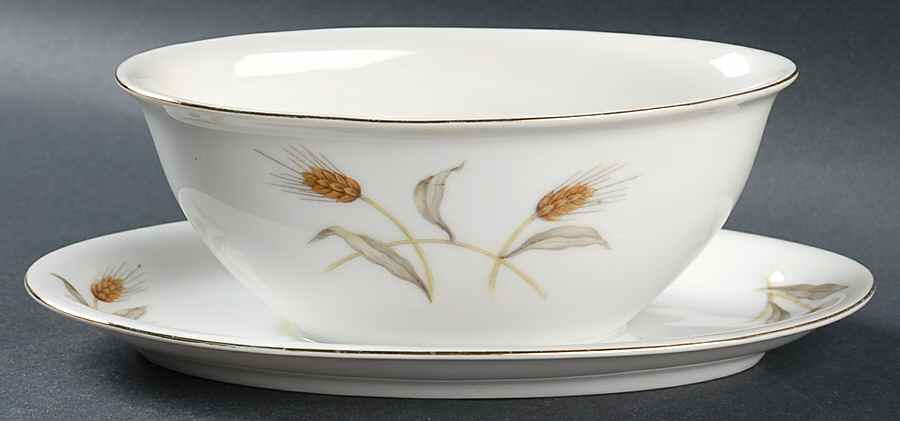 Golden Wheat Gravy Boat with Attached Underplate by Arlen-1