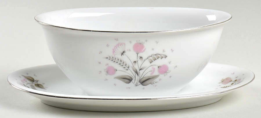 Pink Lantern Gravy Boat with Attached Underplate by Arlen-1