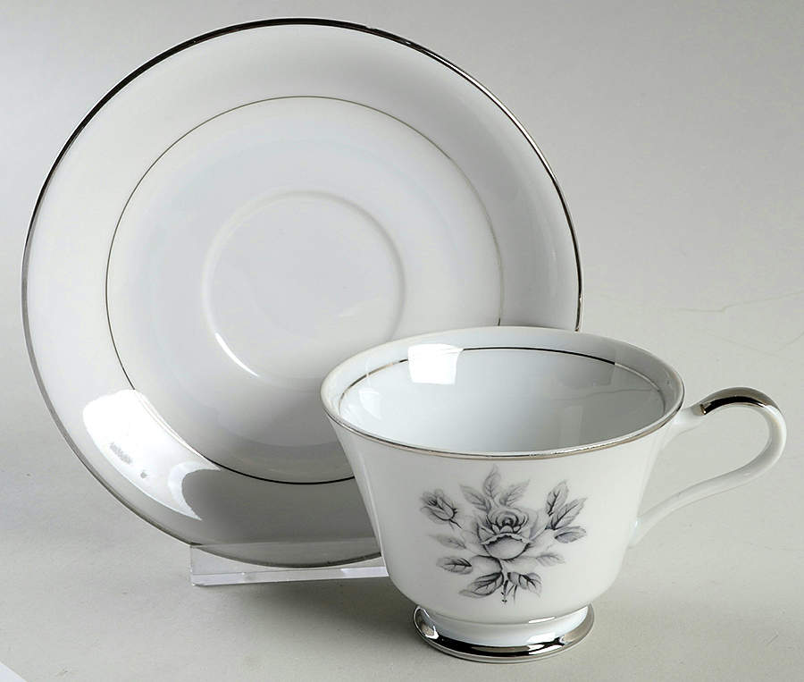 White Rose Footed Cup & Saucer Set by Arlen-1