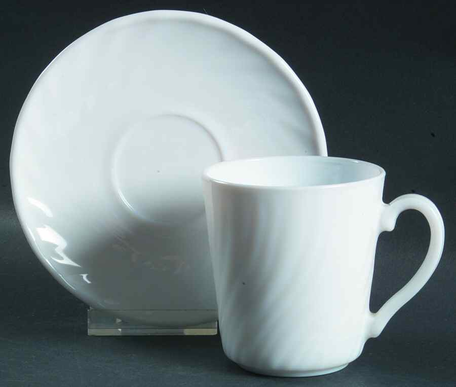 Trianon White Flat Cup & Saucer Set by Arcopal-1
