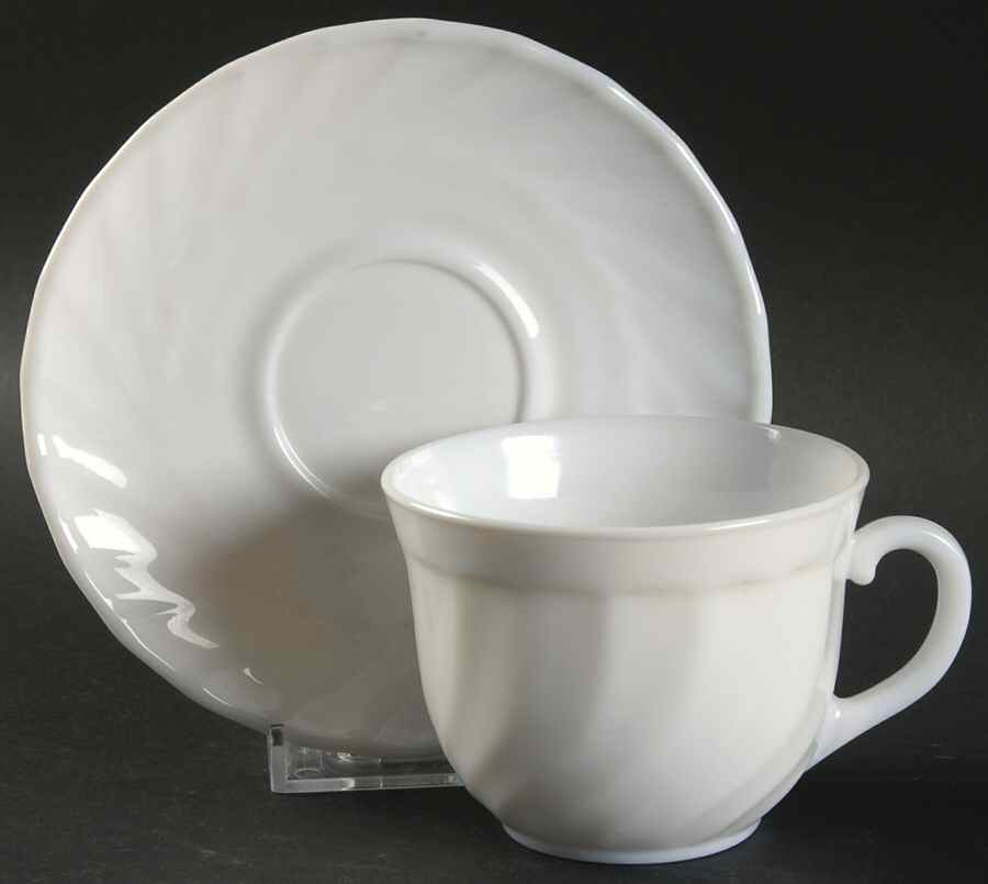 Trianon White Flat Cup & Saucer Set by Arcopal-1
