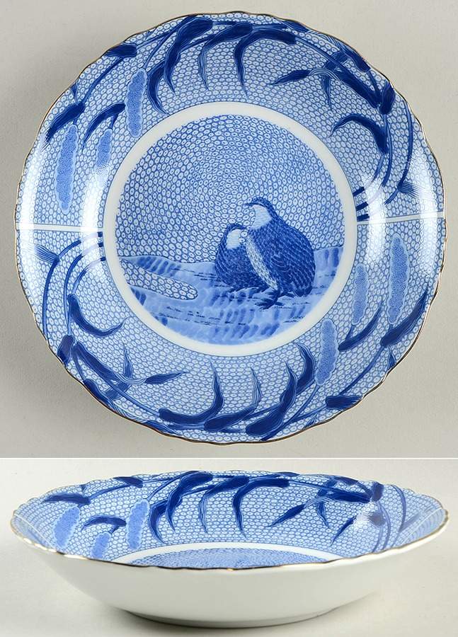 Blue Chinese Quail Coupe Soup Bowl by Arita-1
