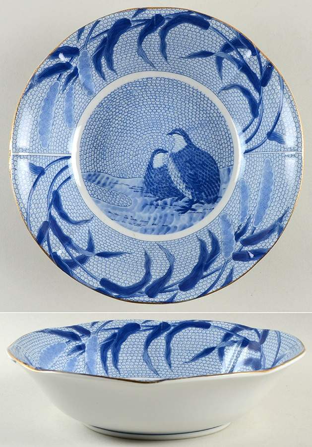 Blue Chinese Quail 9" Round Vegetable Bowl by Arita-1