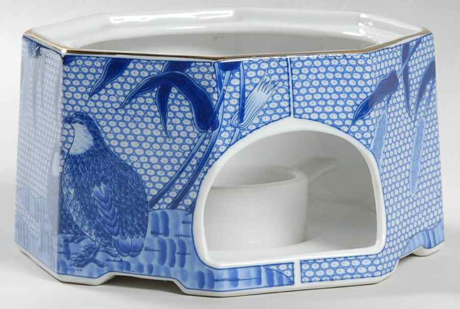 Blue Chinese Quail Warmer Stand & Burner by Arita-1