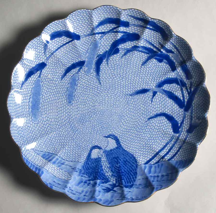 Blue Chinese Quail 12" Chop Plate (Round Platter) by Arita-1