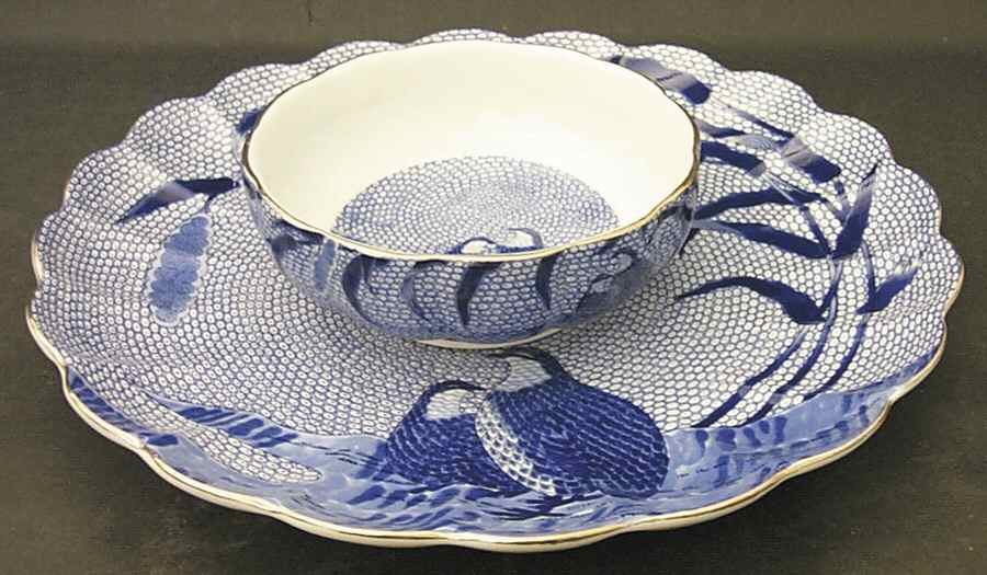 Blue Chinese Quail Chip & Dip Set by Arita-1