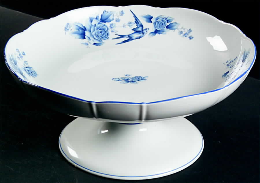 Blue Damask Round Compote (Height X Width) by Arita-1