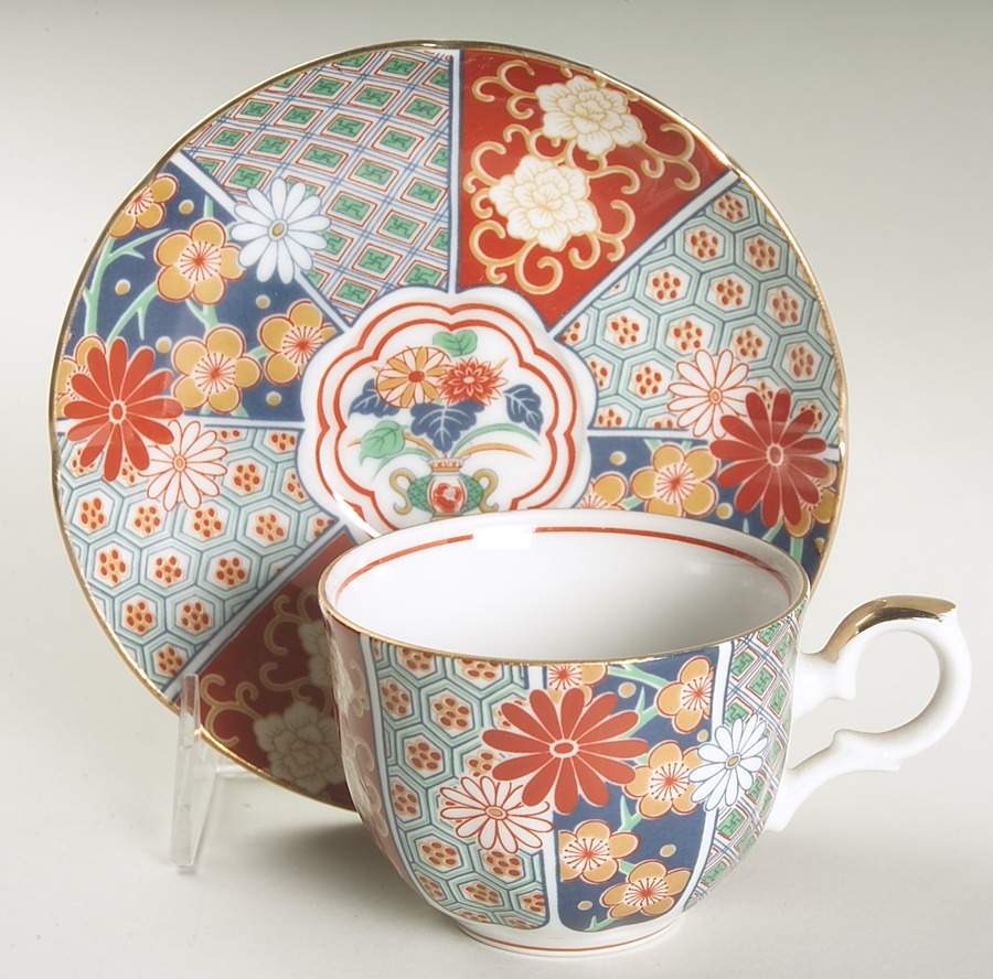 Imari Fan Flat Cup & Saucer Set by Arita-1