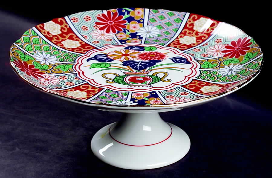 Imari Fan 10" Diameter Pedestal Cake Stand by Arita-1