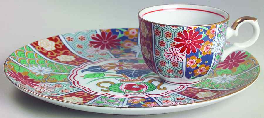 Imari Fan Snack Plate & Cup Set by Arita-1