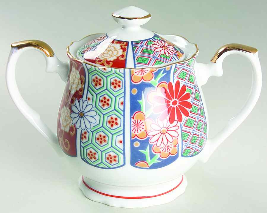 Imari Fan Sugar Bowl & Lid by Arita-1