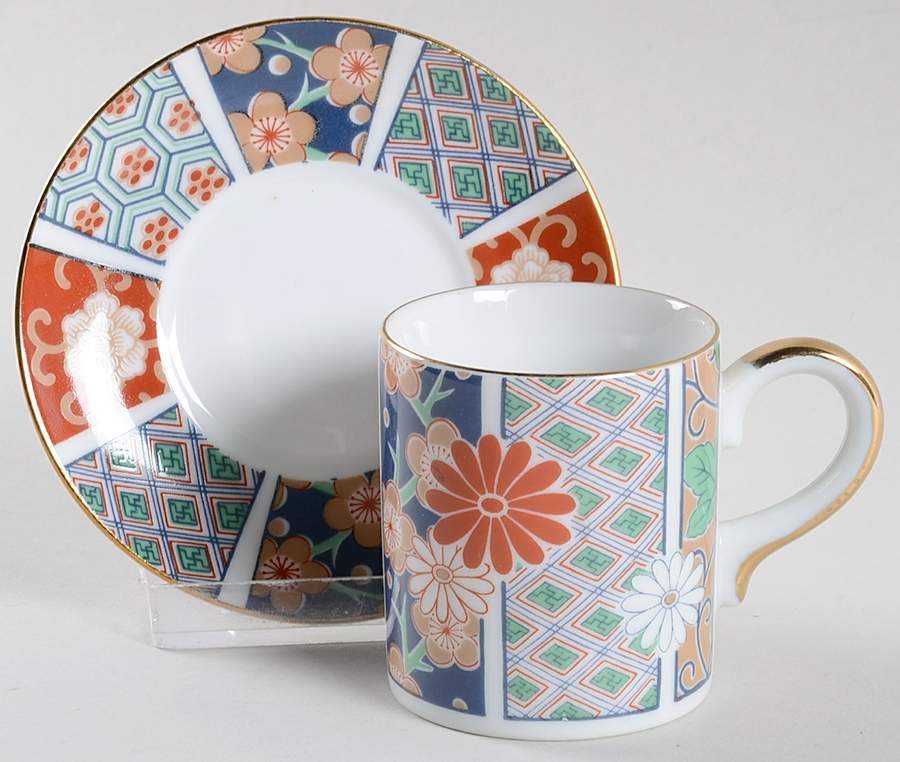 Imari Fan Flat Demitasse Cup & Saucer Set by Arita-1