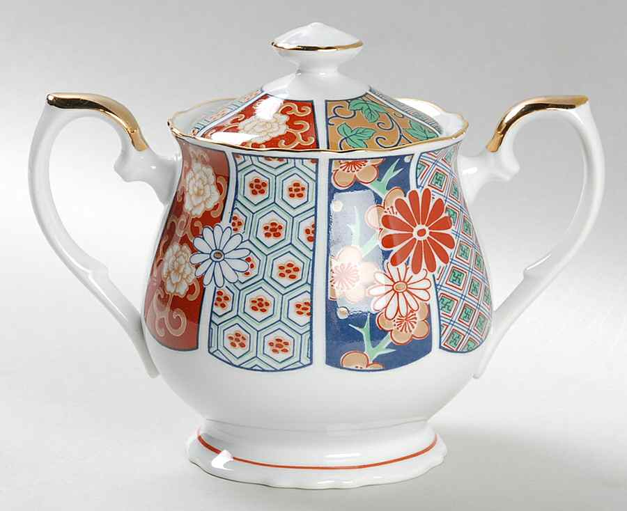 Imari Fan Sugar Bowl & Lid by Arita-1
