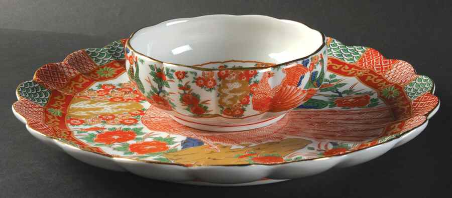 Imari Peacock Chip & Dip Set by Arita-1