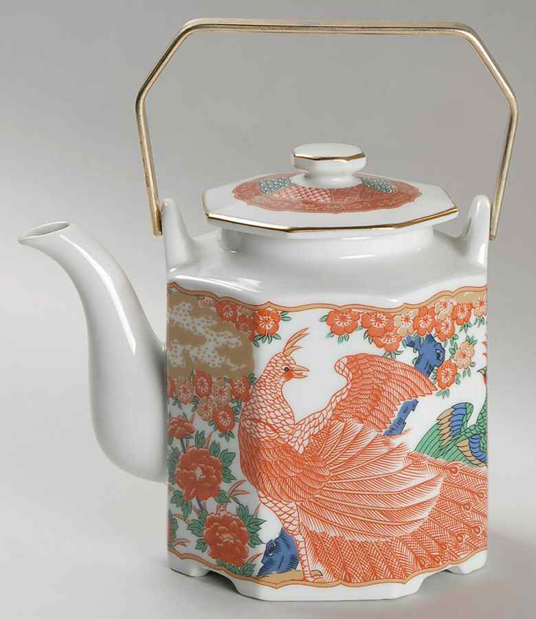 Imari Peacock Teapot & Lid with Brass Handle by Arita-1