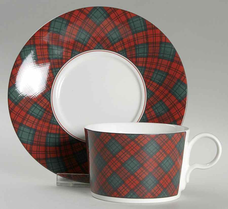 Tartan Plaid Flat Cup & Saucer Set by Arita-1