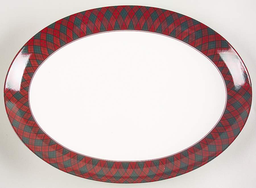 Tartan Plaid 16" Oval Serving Platter by Arita-1