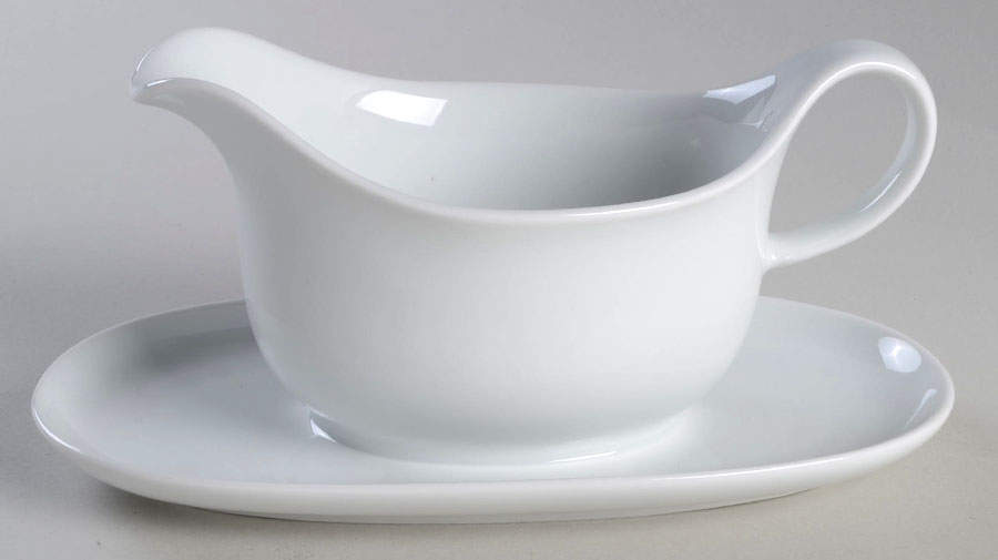 Arzberg White (Shape 1382) Gravy Boat with Attached Underplate by Arzberg-1