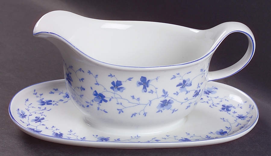 Blue Flowers (Blue Trim, Rim) Gravy Boat with Attached Underplate by Arzberg-1
