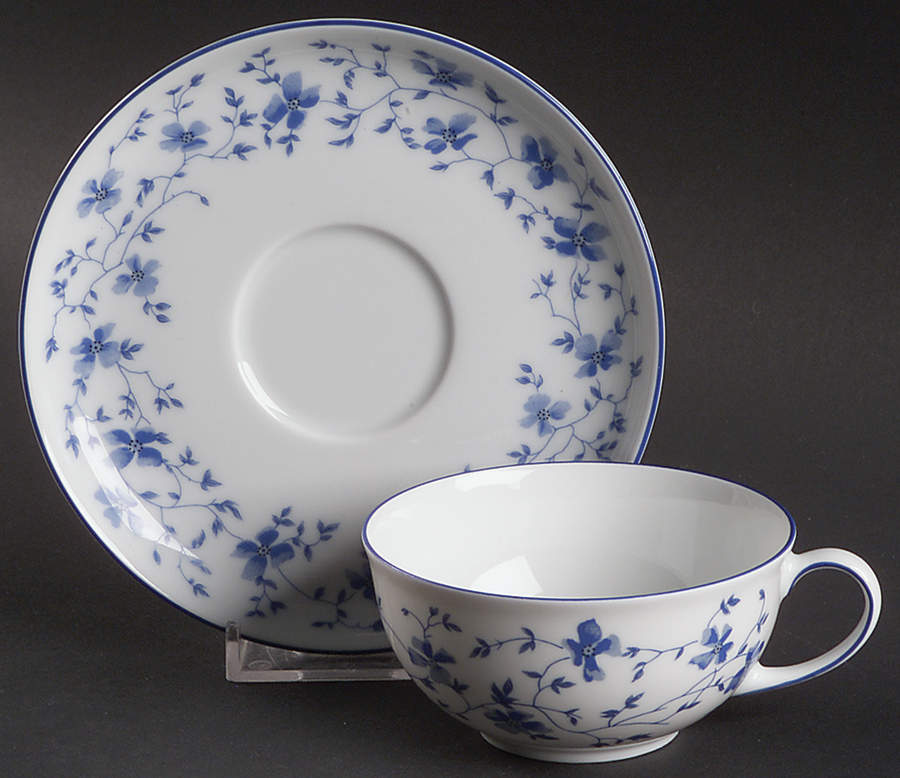 Blue Flowers (Blue Trim, Rim) Flat Cup & Saucer Set by Arzberg-1