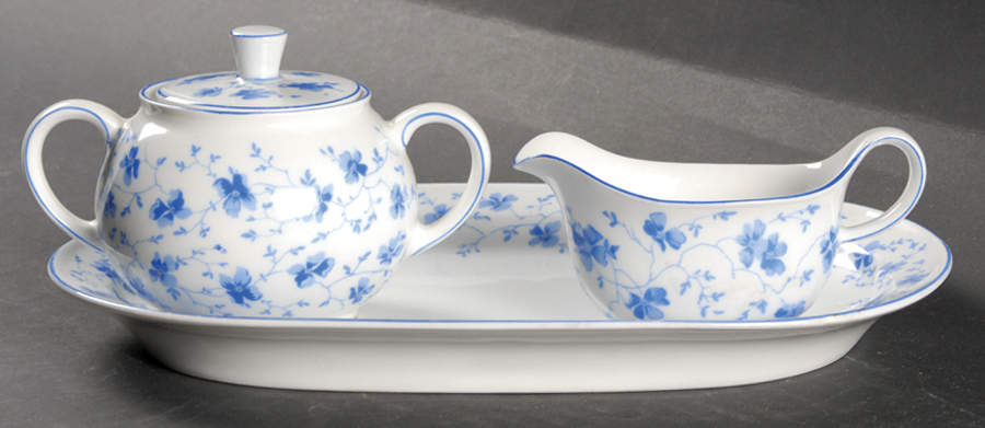 Blue Flowers (Blue Trim, Rim) Mini Creamer & Sugar with Lid & Tray by Arzberg-1