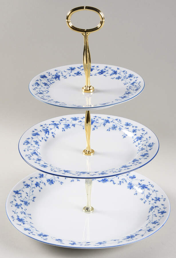 Blue Flowers (Blue Trim, Rim) 13 7/8"-14 1/4" 3-Tiered Serving Tray(DP,SP,BB) HC by Arzberg-1