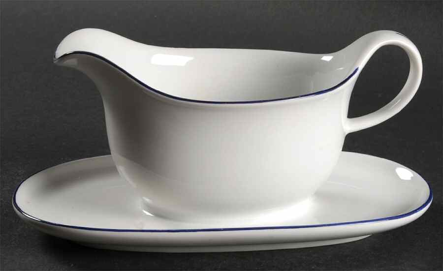 Contrast (Blue Trim) Gravy Boat with Attached Underplate by Arzberg-1
