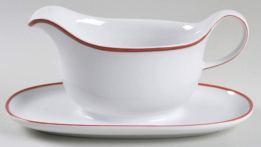 Contrast (Red Trim) Gravy Boat with Attached Underplate by Arzberg-1
