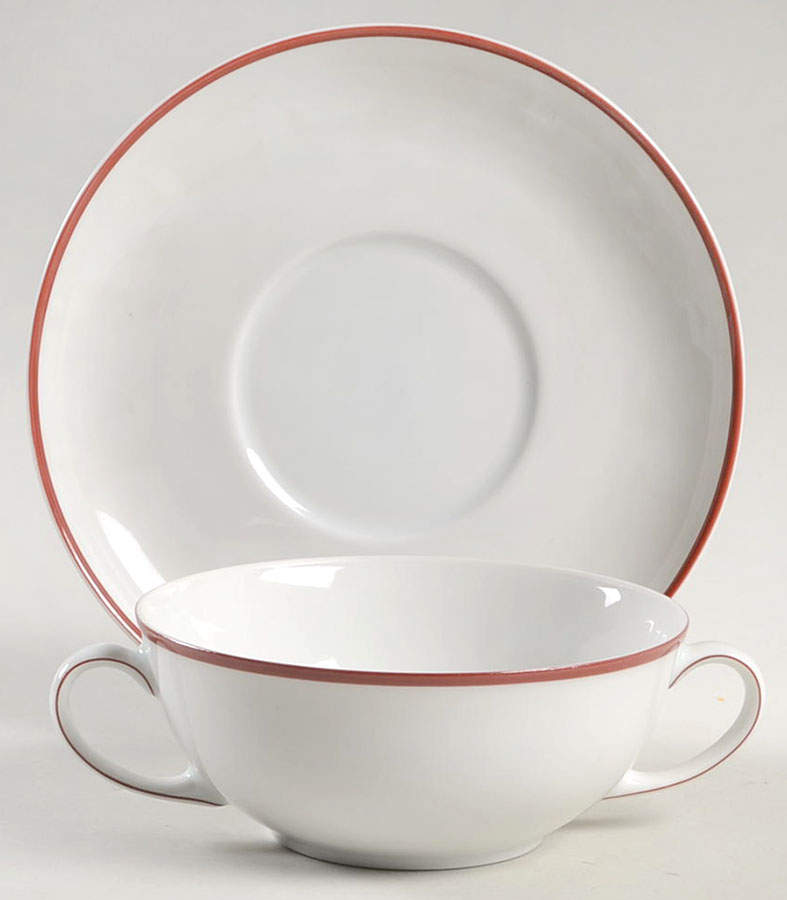 Contrast (Red Trim) Flat Cream Soup Bowl & Saucer Set by Arzberg-1