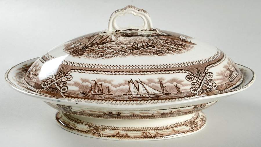 American Marine Brown Oval Covered Vegetable by Ashworth Bros-1