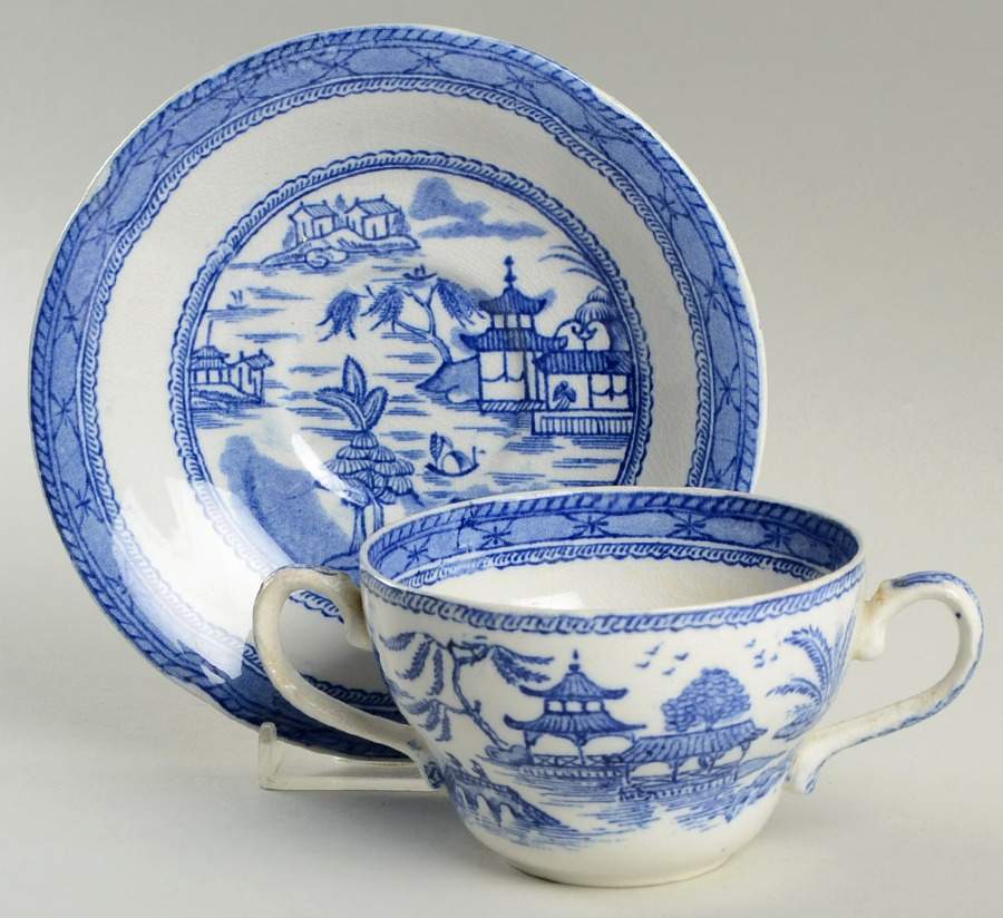Real Old Canton Flat Bouillon Cup & Saucer by Ashworth Bros-1