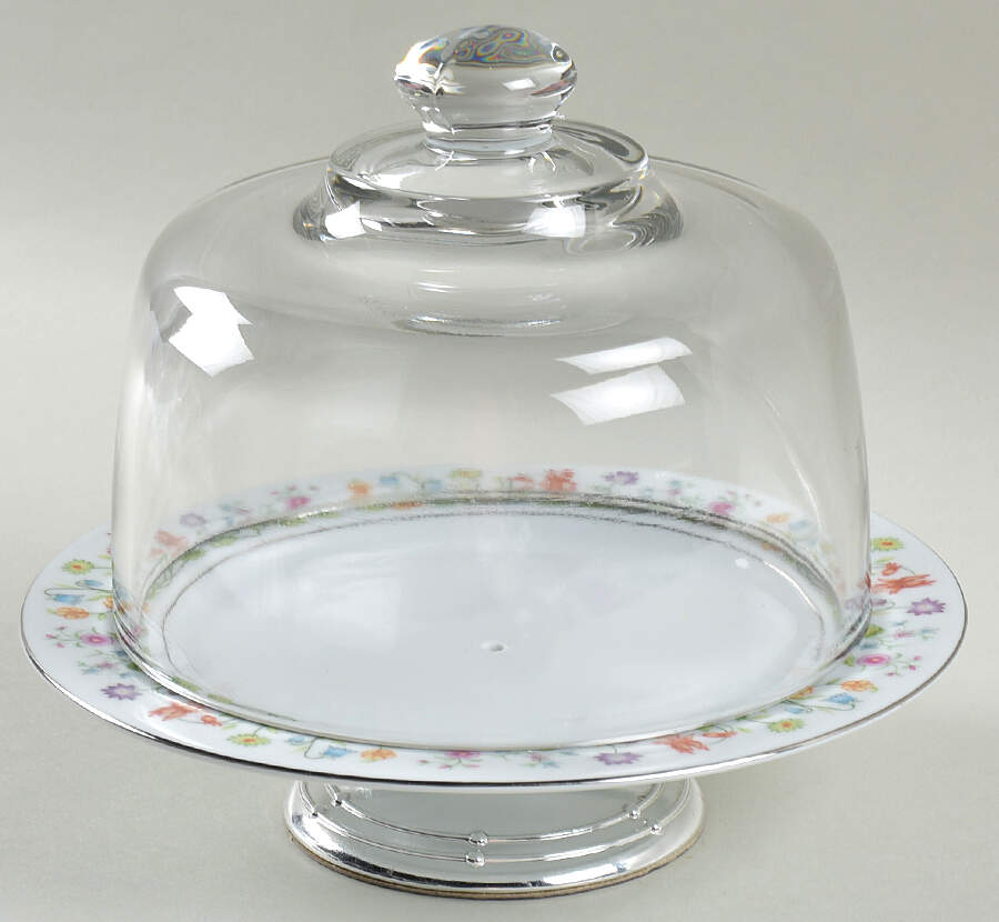 Eternal Love (Platinum Trim) 6 1/2"-7 1/2" Footed Cheese Plate w/ Glass Dome HC by Ashley-1