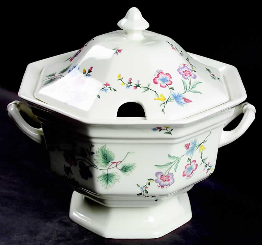 Chinese Silk Tureen &  Lid by Laura Ashley-1