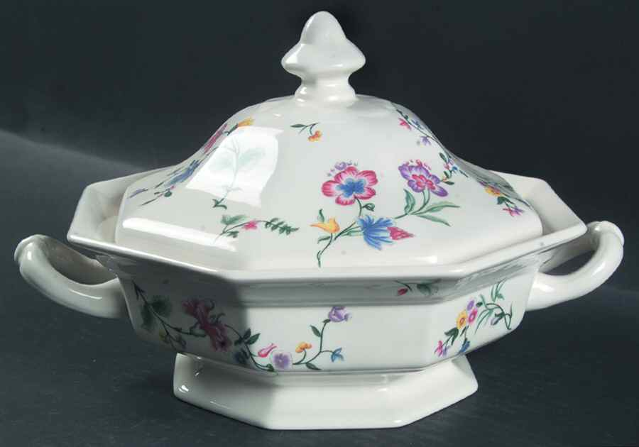 Chinese Silk Octagonal Covered Vegetable by Laura Ashley-1