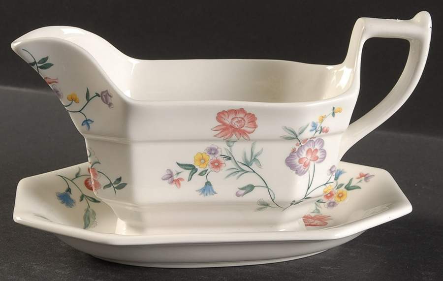 Chinese Silk Gravy Boat & Underplate/Relish by Laura Ashley-1