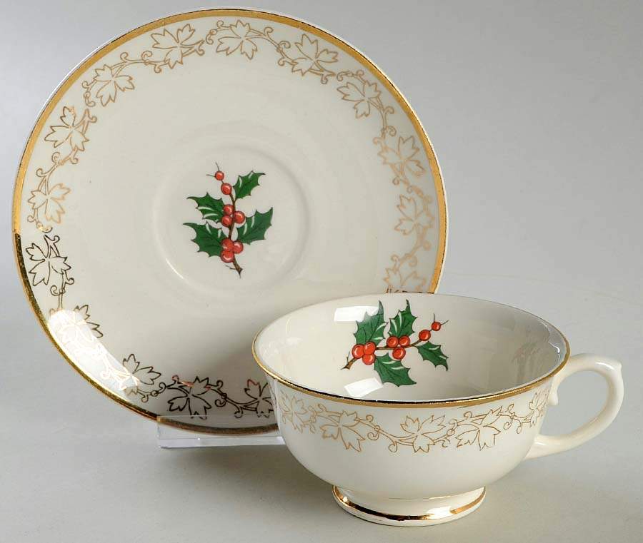 Merry Christmas Footed Cup & Saucer Set by Atlas China (NY)-1