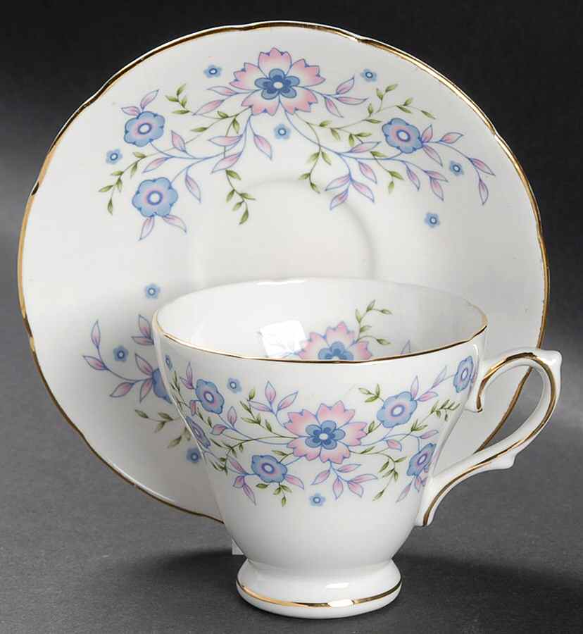Blue Blossoms Footed Cup & Saucer Set by Avon-1