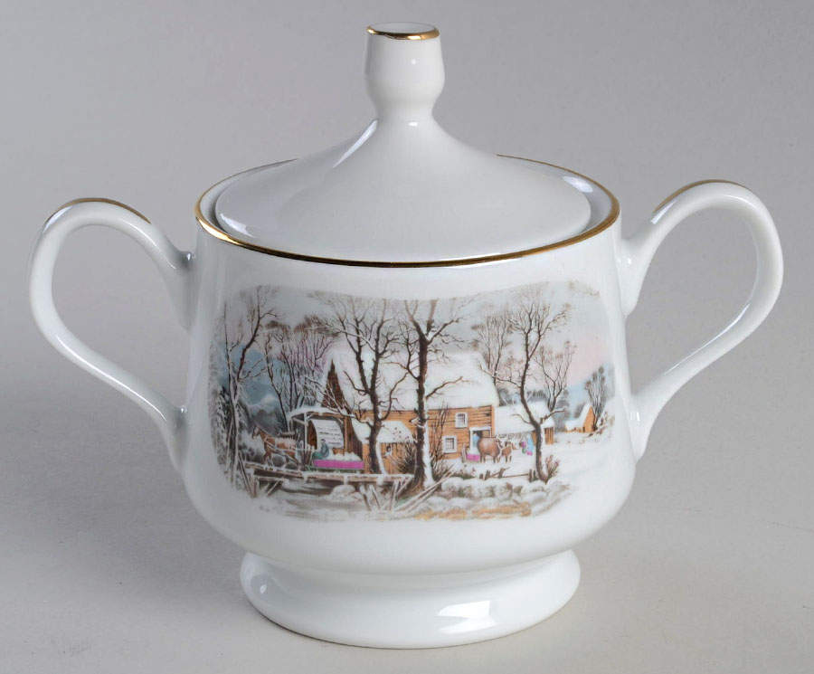 Currier & Ives (Smooth) Sugar Bowl & Lid by Avon-1