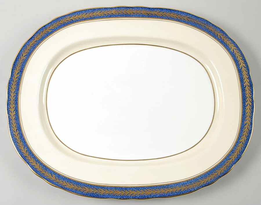 1846 (Powder Blue Band 15" Oval Serving Platter by John  Aynsley & Sons-1