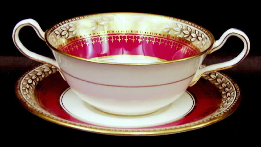 6692 Maroon Flat Cream Soup Bowl & Saucer Set by John  Aynsley & Sons-1