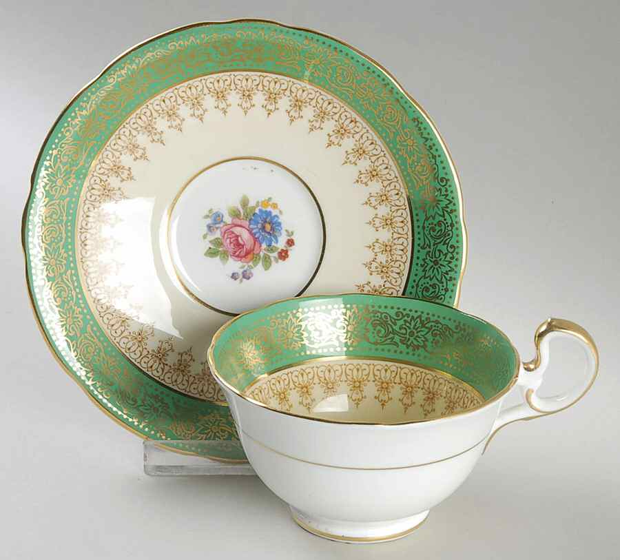 7300 Green Footed Cup & Saucer Set by John  Aynsley & Sons-1