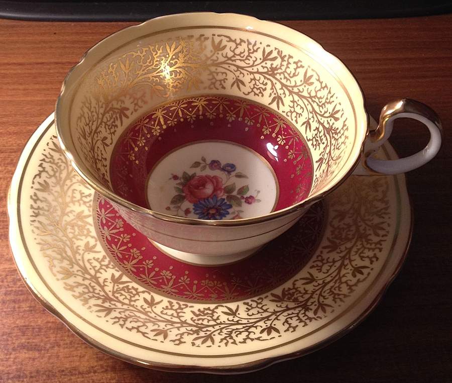 7773 Burgundy Footed Cup & Saucer Set by John  Aynsley & Sons-1