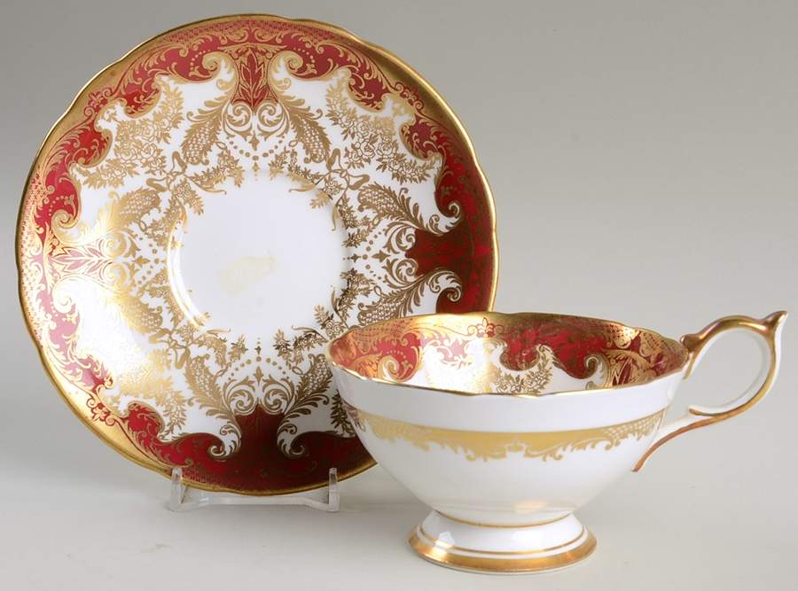 7985 Maroon Footed Cup & Saucer Set by John  Aynsley & Sons-1