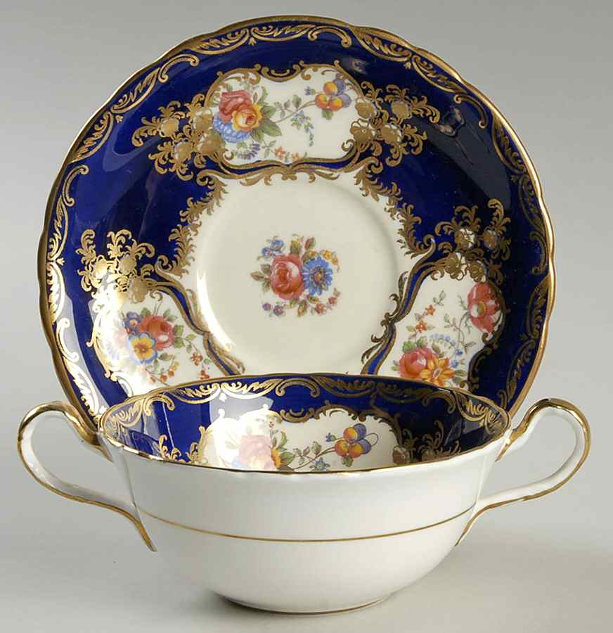 Aristocrat Cobalt Blue Flat Cream Soup Bowl & Saucer Set by John  Aynsley & Sons-1
