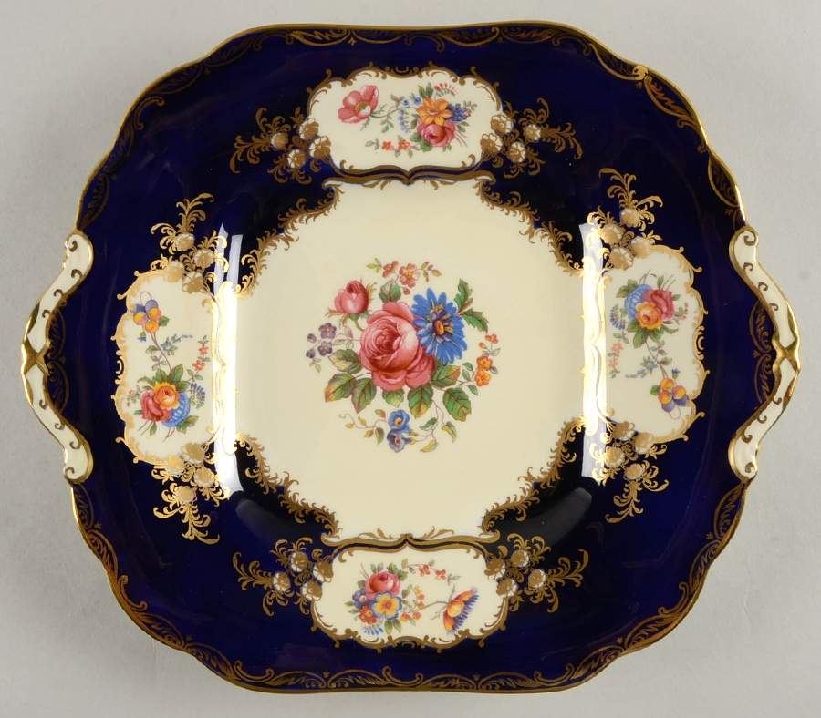 Aristocrat Cobalt Blue Square Handled Cake Plate by John  Aynsley & Sons-1