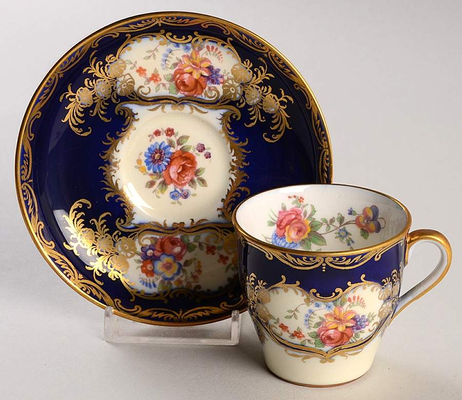 Aristocrat Cobalt Blue Flat Demitasse Cup & Saucer Set by John  Aynsley & Sons-1